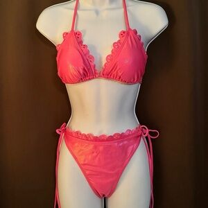 Shiny Hot Pink String Bikini L